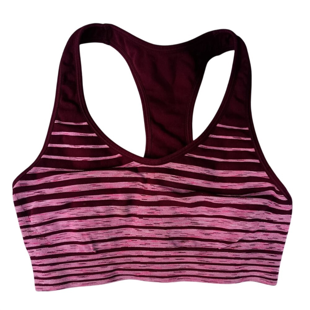 Champion Striped Racerback Sports Bra Burgundy Pink Workout Yoga Fitness